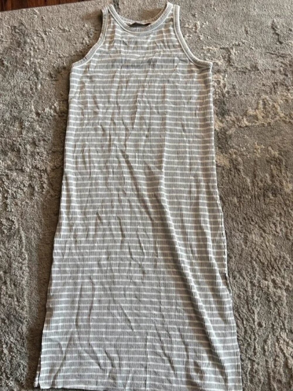 LOFT black and white striped patterned midi tank dress with slits- Size S